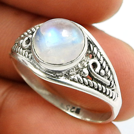 Solitaire Boho Ring 925 Silver Natural Rainbow Moonstone T18