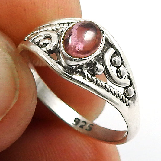 Natural Pink Tourmaline 925 Silver Cocktail Bohemian Ring Gift For Women Girls