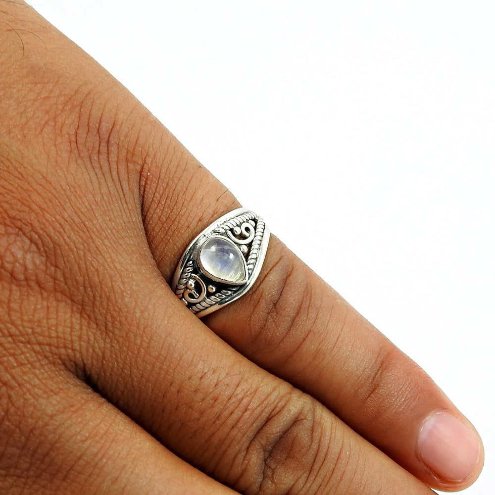 925 Silver Natural Rainbow Moonstone Statement Vintage Ring Q2