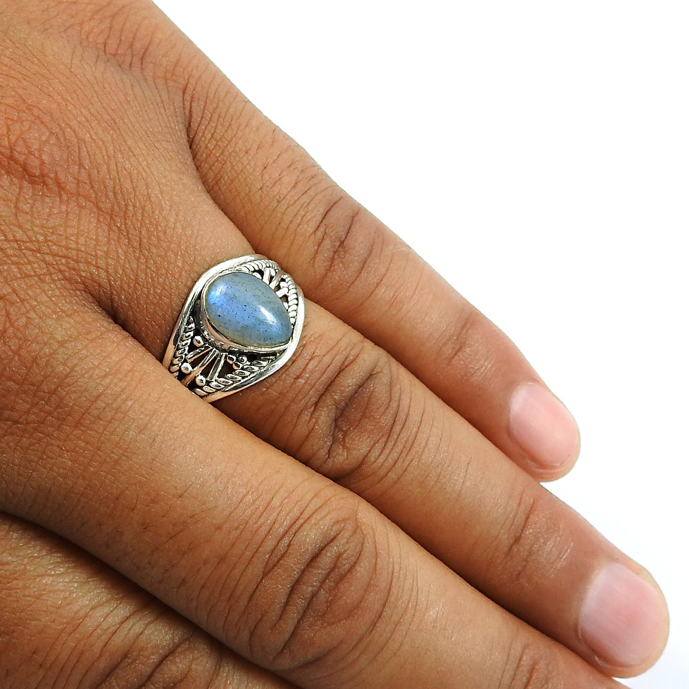 Gift For Woman Natural Labradorite Solitaire Ring 925 Silver L11