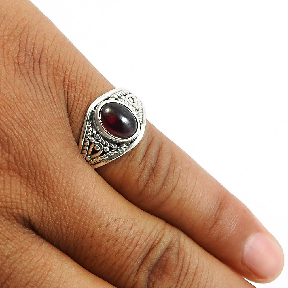 Gift For Woman 925 Silver Natural Garnet Cocktail Boho Ring M1