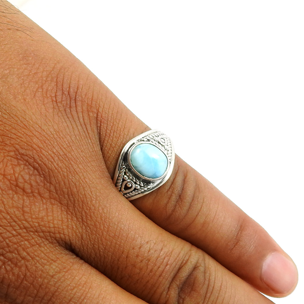 Natural Larimar Gemstone Cocktail Ring 925 Silver Wholesale Jewelry Q2