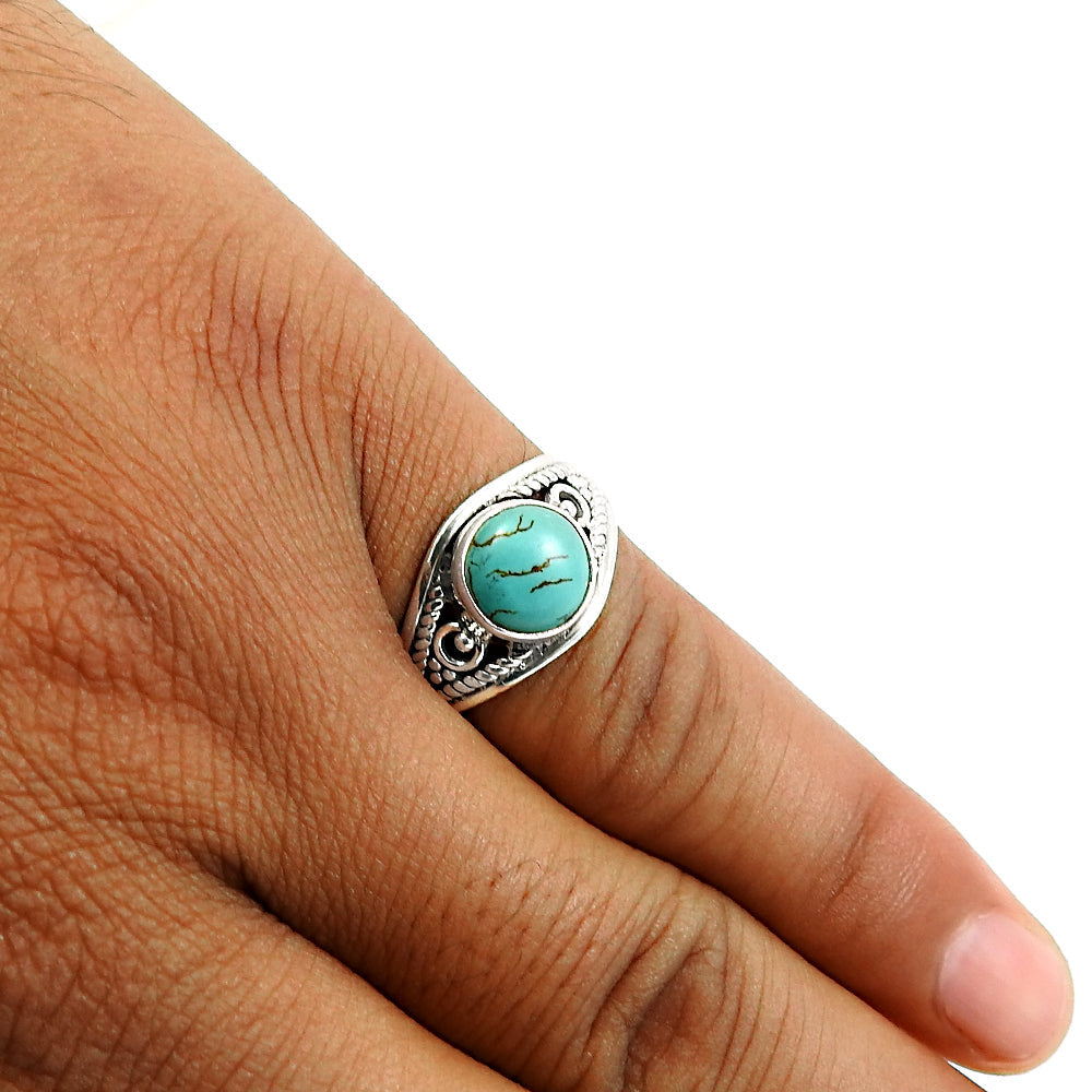 Natural Turquoise Gemstone Solitaire Boho Ring 925 Silver For Women Z19