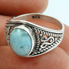 Natural Blue Ocean Larimar 925 Silver Decorated Ring Handmade Jewelry M1