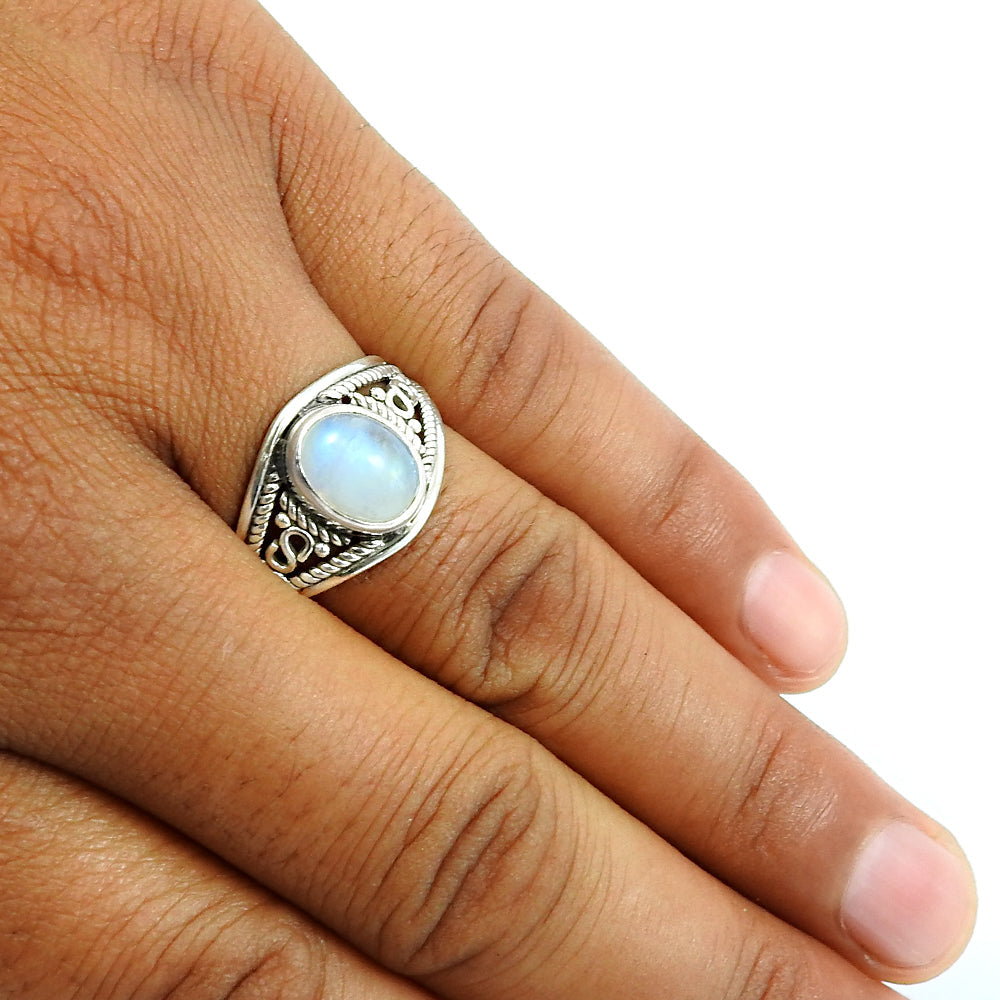 Natural Rainbow Moonstone Statement Ethnic Ring 925 Silver For Women S11