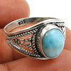 Natural Larimar Cocktail Ring 925 Sterling Silver Handmade Jewelry D7