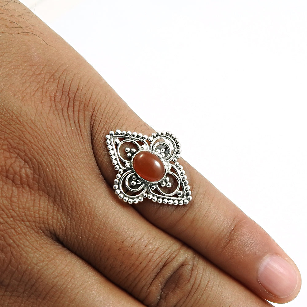 Gift For Women Statement Bohemian Ring 925 Silver Natural Carnelian P60