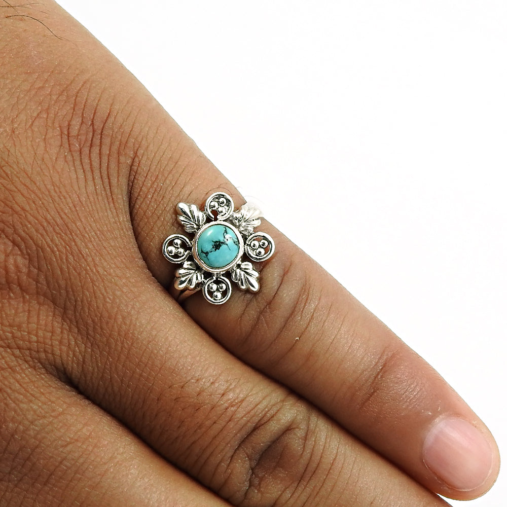 Gift For Woman Natural Turquoise Cocktail Vintage Ring 925 Silver F7
