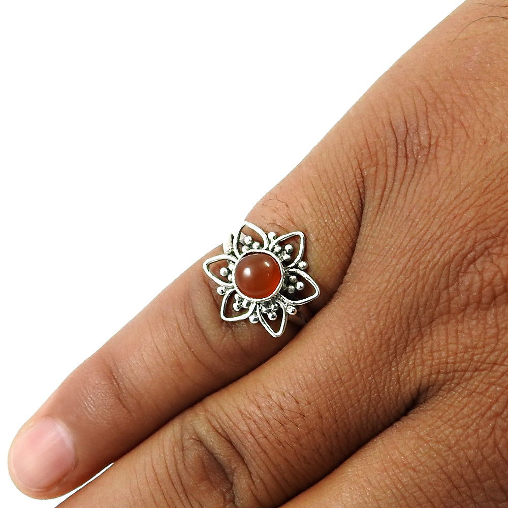 Gift For Woman 925 Silver Natural Carnelian Statement Flower Ring V11
