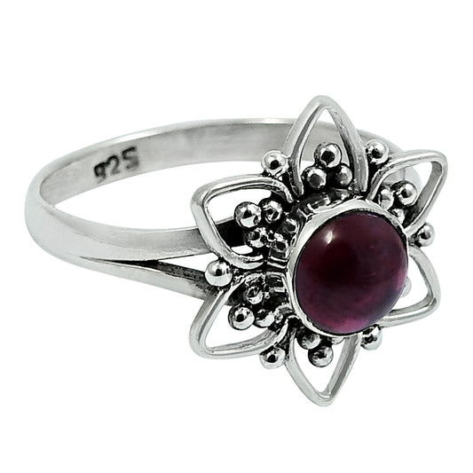 Gift For Woman Statement Flower Ring 925 Silver Natural Garnet W11