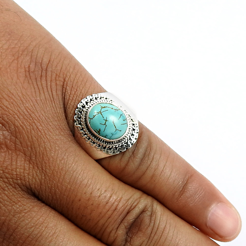 Natural Turquoise Ocean Gemstone 925 Silver Statement Ring Woman Gift M7