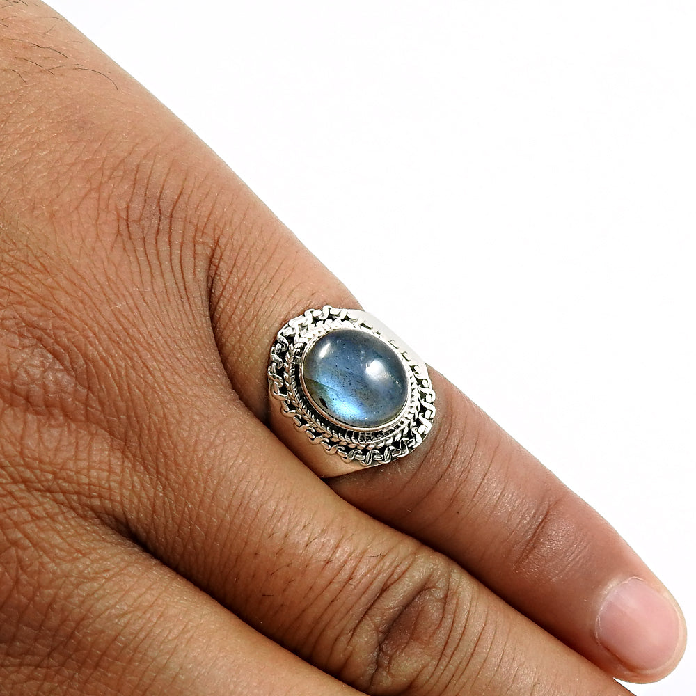 Natural Labradorite Gemstone 925 Silver Cocktail Ring For Girls Z20