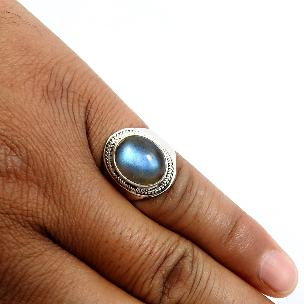 Natural Labradorite 925 Silver Statement Vintage Ring For Women N1