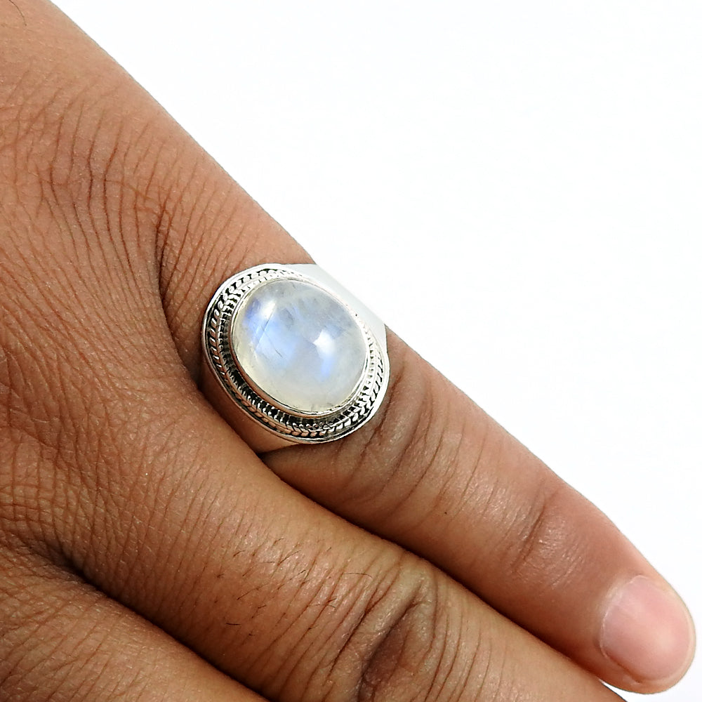 Gift For Woman 925 Silver Natural Rainbow Moonstone Statement Ring Q1