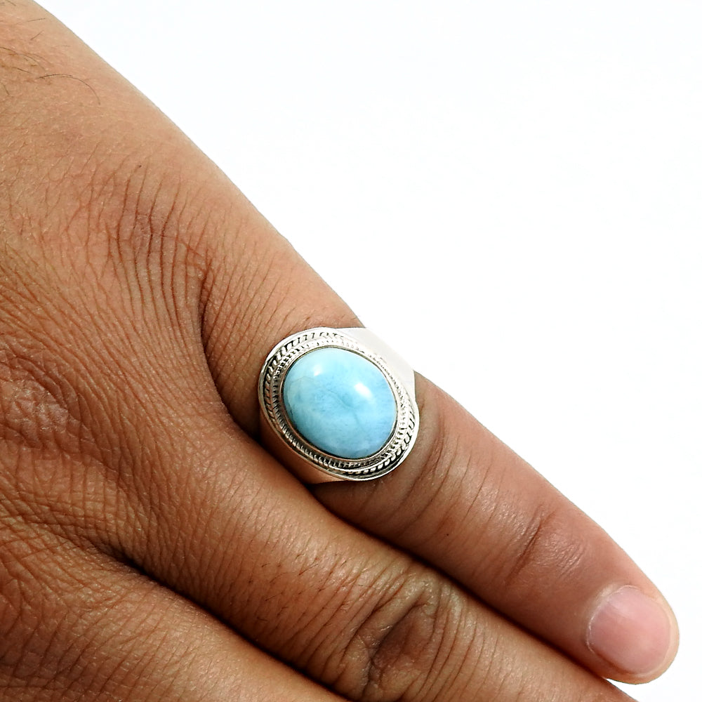 Natural Larimar Gemstone 925 Silver Statement Ethnic Ring For Girls X15