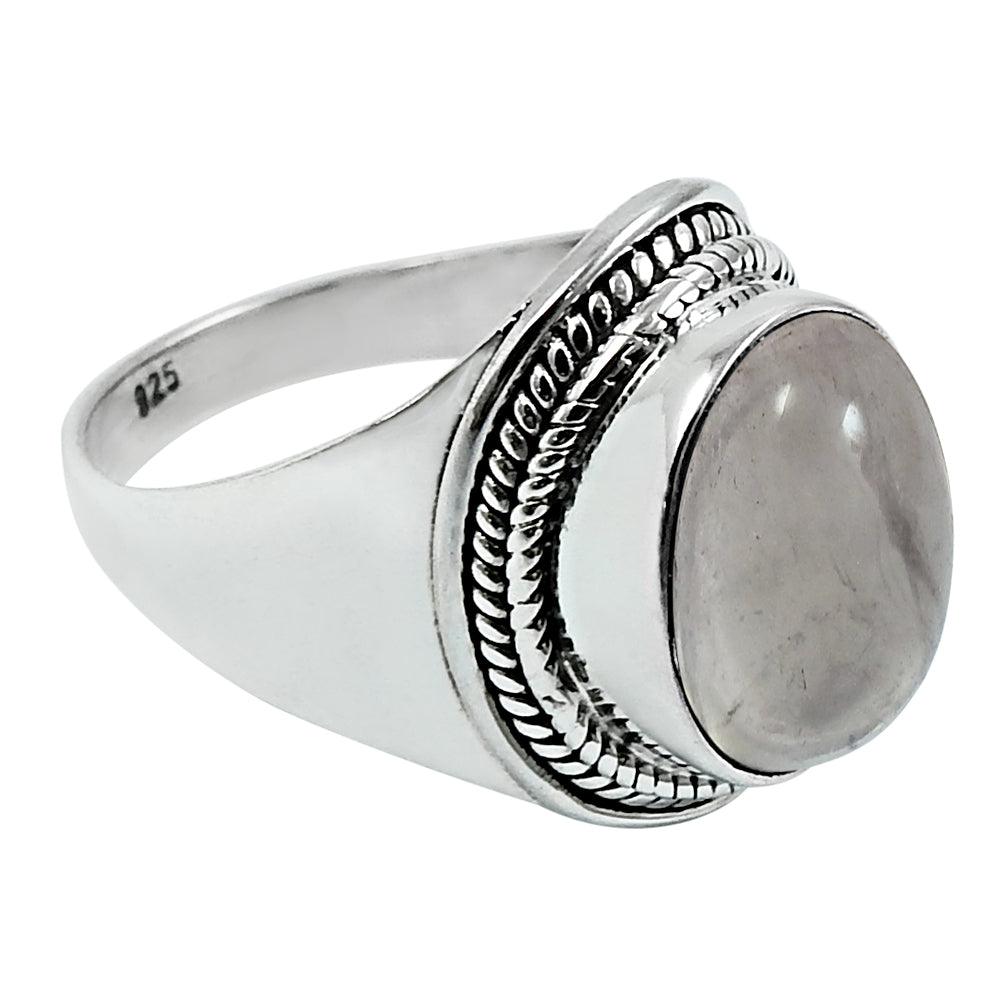 Natural Rose Quartz Solitaire Bohemian Ring 925 Silver For Women B20