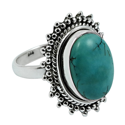 Gift For Her 925 Silver Natural Turquoise Gemstone Solitaire Ring V21