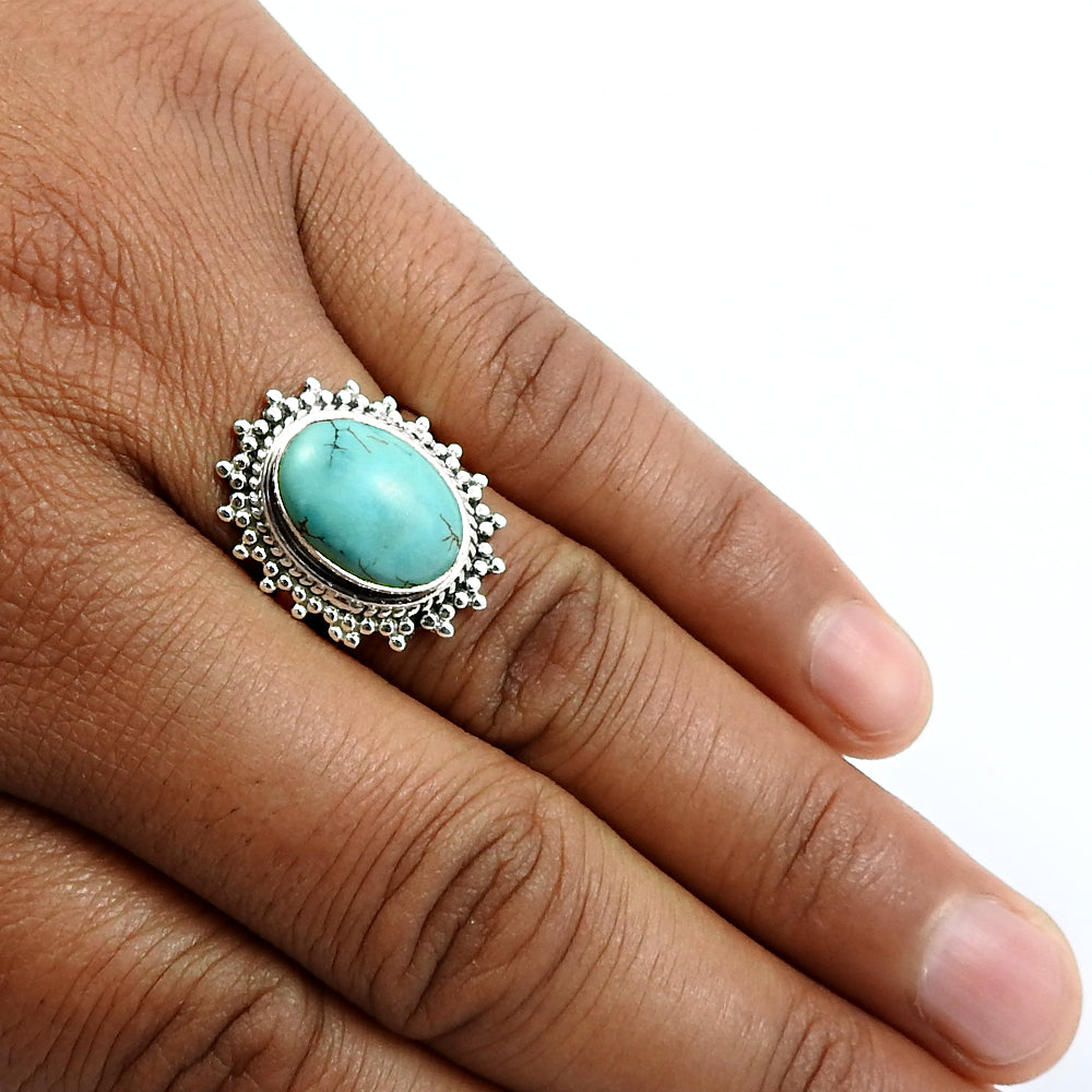 Gift For Her 925 Silver Natural Turquoise Gemstone Solitaire Ring V21