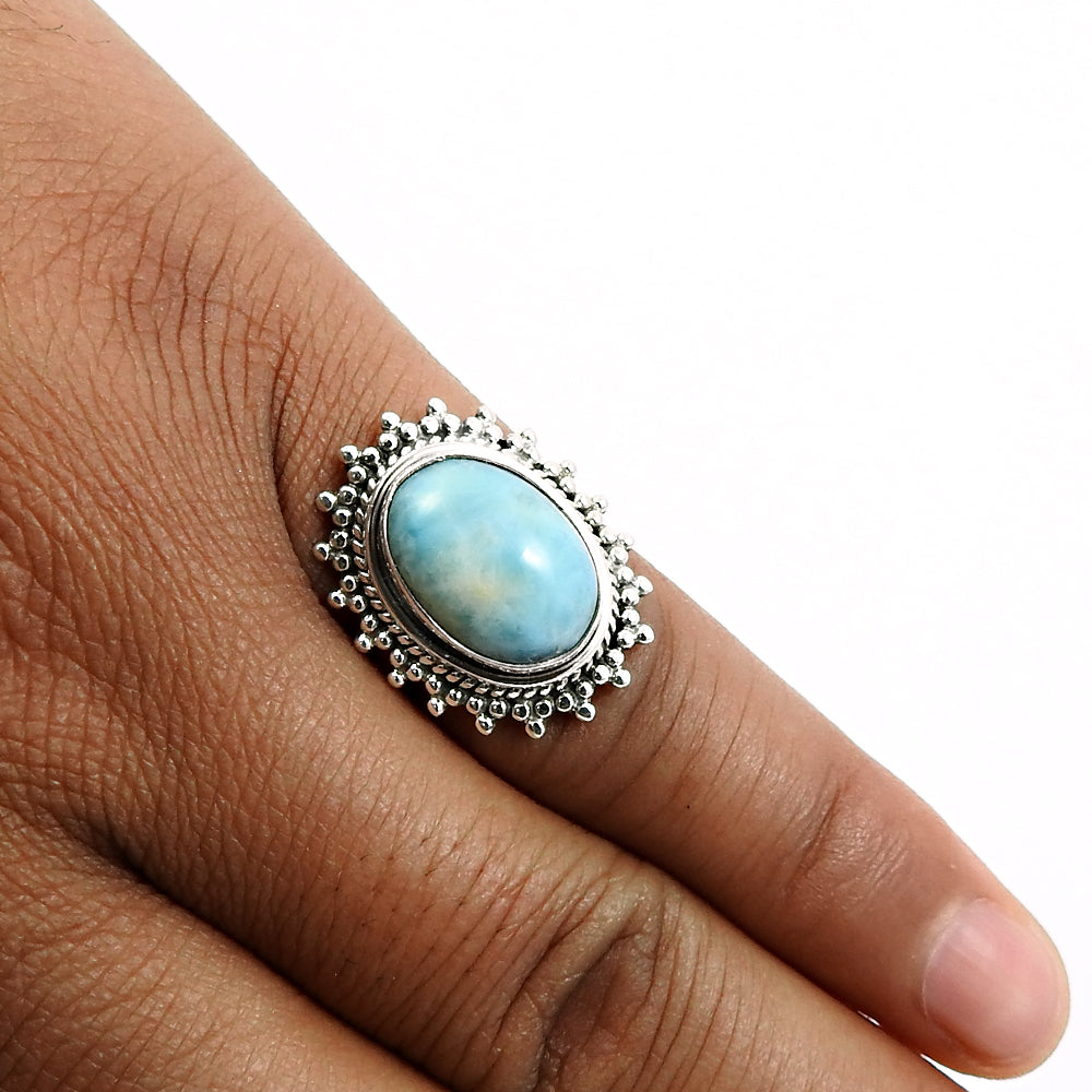 Gift For Her Natural Larimar Cocktail Ring 925 Sterling Silver R21