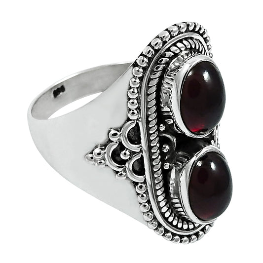 Natural Garnet Gemstone Statement Tribal Red Ring 925 Sterling Silver R1