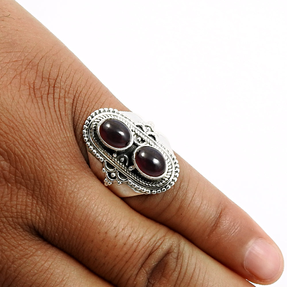 Natural Garnet Gemstone Statement Tribal Red Ring 925 Sterling Silver R1