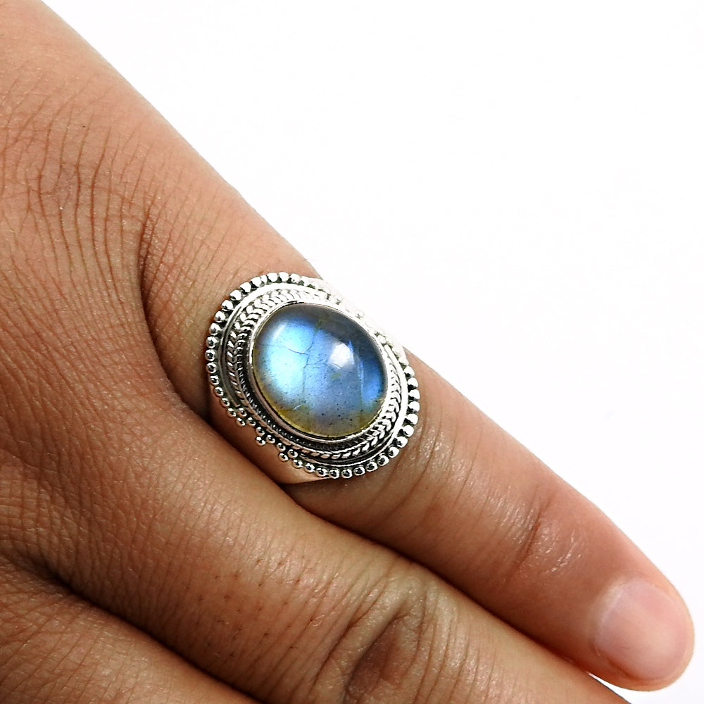 Natural Labradorite Gemstone Statement Vintage Ring 925 Silver U1