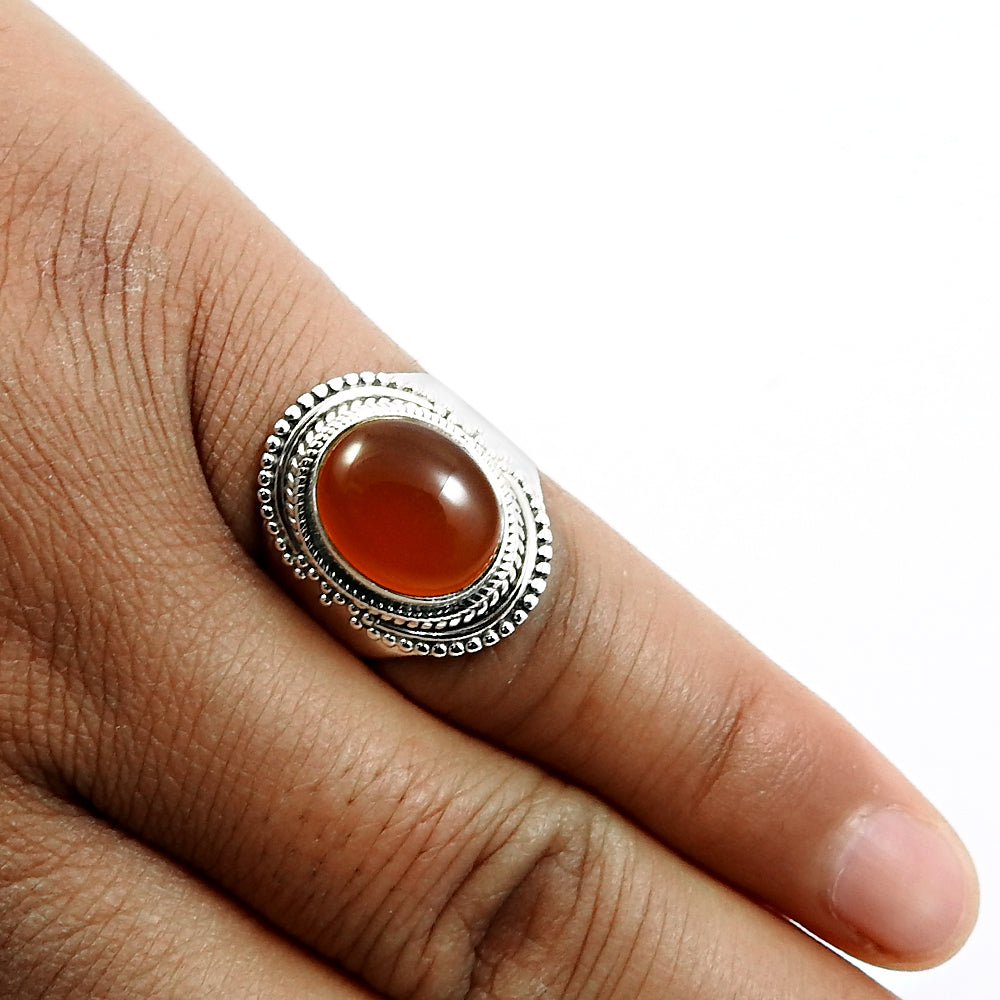 Gift For Her Natural Carnelian Cocktail Boho Ring 925 Silver H1