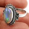 Real 925 Sterling Silver Natural Opal Gemstone Ring Size 9