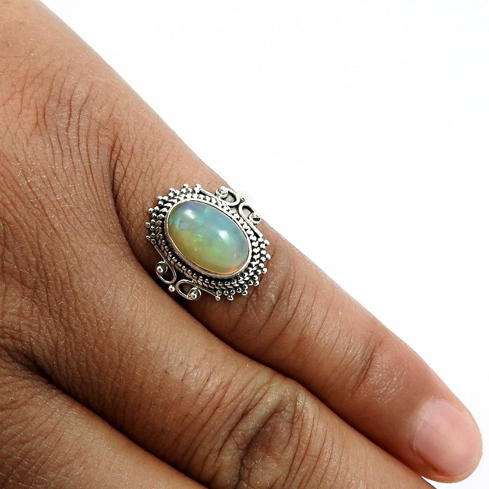 925 Sterling Silver Natural Opal Gemstone Stunning Ring Size 8