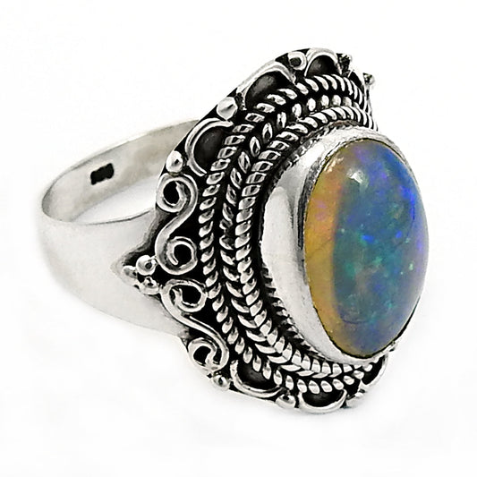 925 Sterling Silver Natural Opal Gemstone Ring Size 7.5