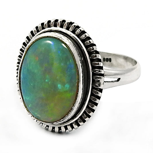 925 Sterling Silver Natural Opal Gemstone Ring Size 8