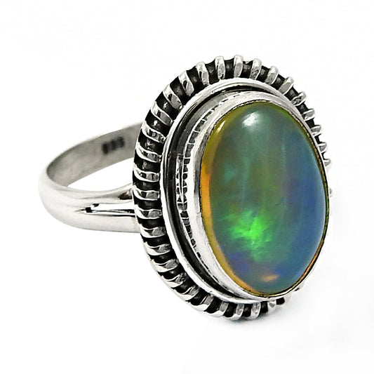 Real 925 Sterling Silver Natural Opal Gemstone Handmade Ring Size 6