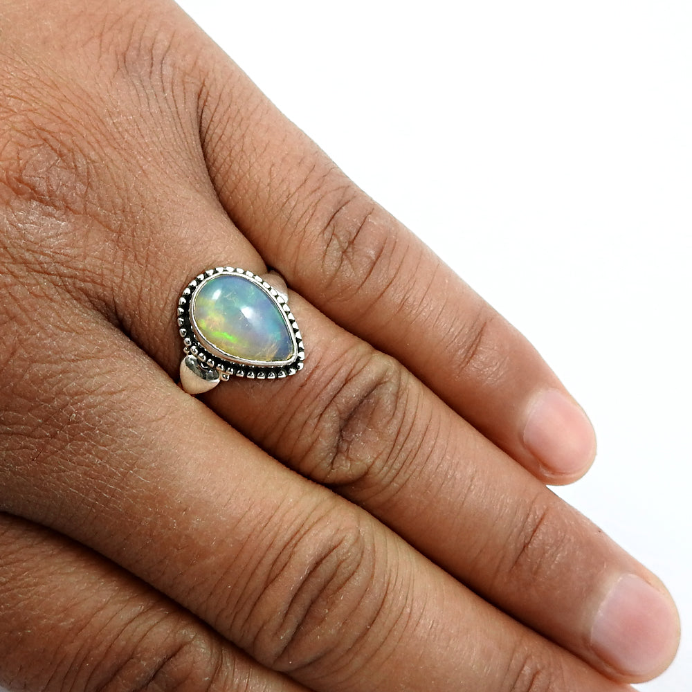 Solid 925 Sterling Silver Natural Opal Gemstone Proposal Ring Size 9