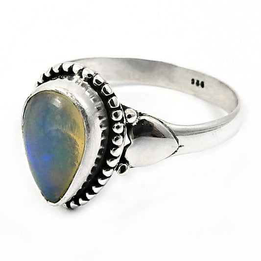 925 Sterling Silver Natural Opal Gemstone Ring Size 9