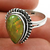 Solid 925 Sterling Silver Natural Opal Gemstone Ethnic Ring Size 7