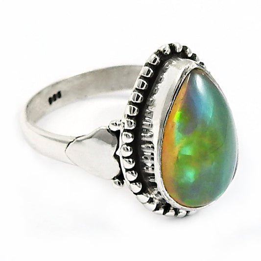 Real 925 Sterling Silver Natural Opal Gemstone Proposal Ring Size 6
