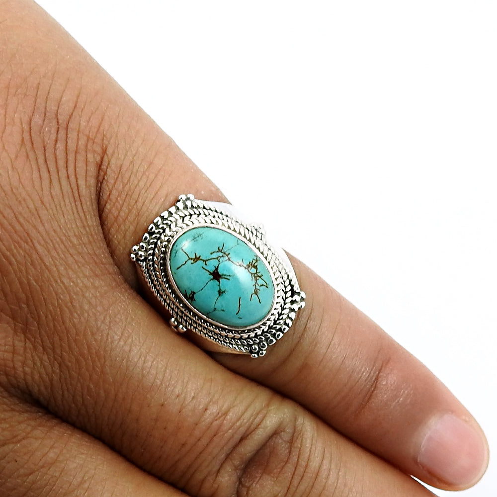 Women Gift Solid 925 Silver Natural Turquoise Elegant Statement Ring D7