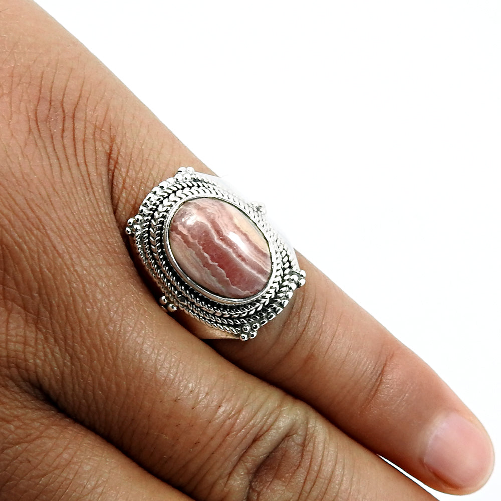 Gift For Her 925 Sterling Silver Natural Rhodochrosite Cocktail Ring R25