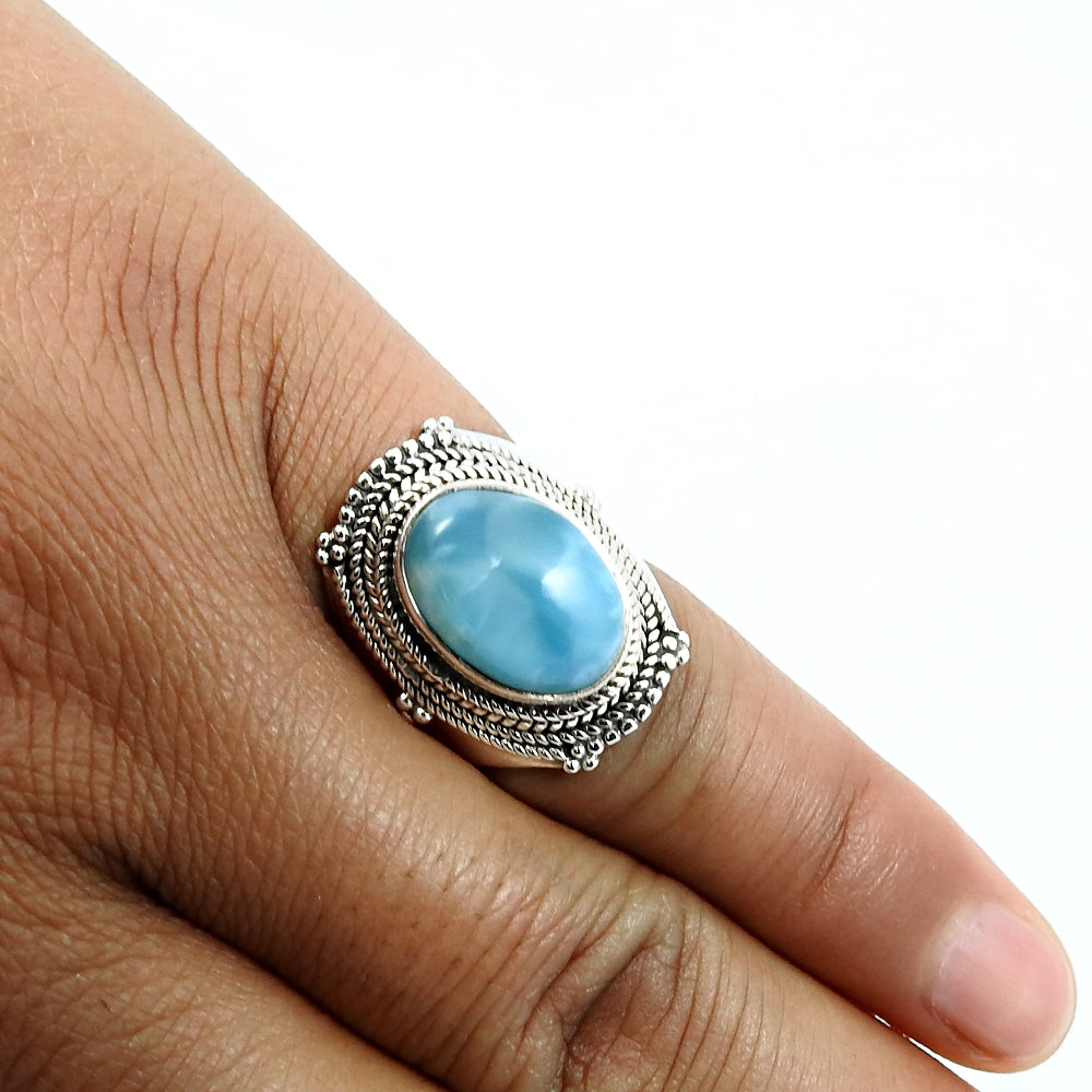 Natural Blue Ocean Larimar 925 Silver Luxury Cocktail Ring Gift For Her