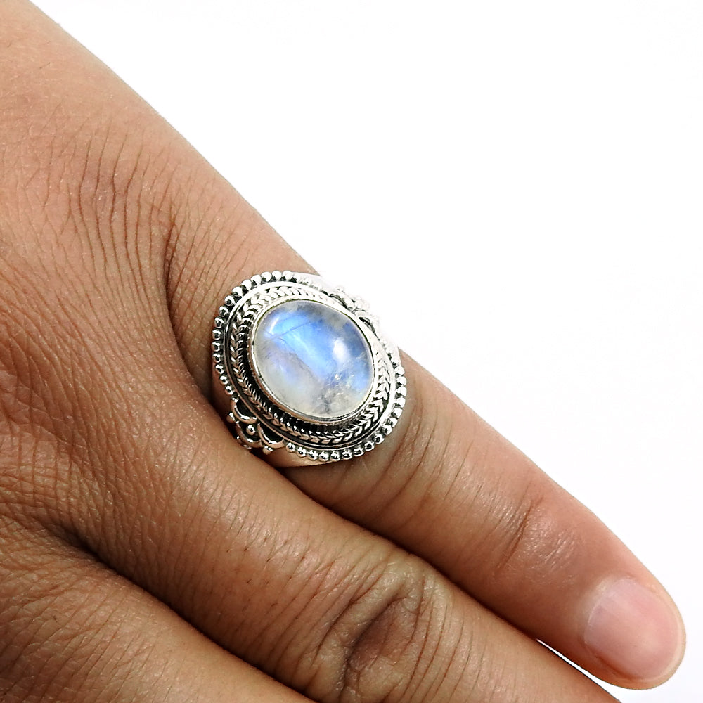Sterling Silver Natural Rainbow Moonstone Tribal Statement Wedding New Ring