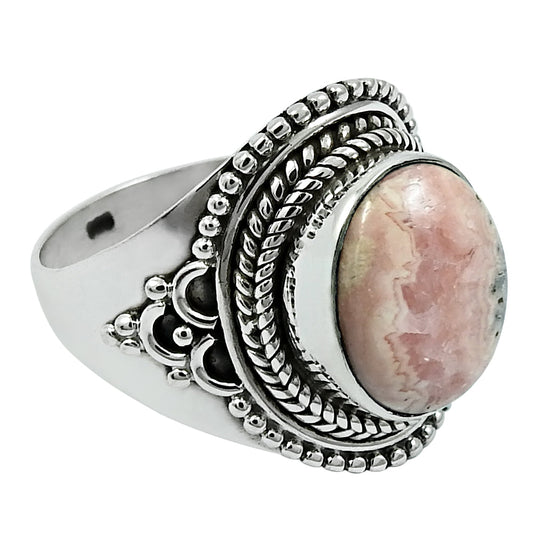 Gift For Her Natural Rhodochrosite Statement Ring 925 Sterling Silver S25