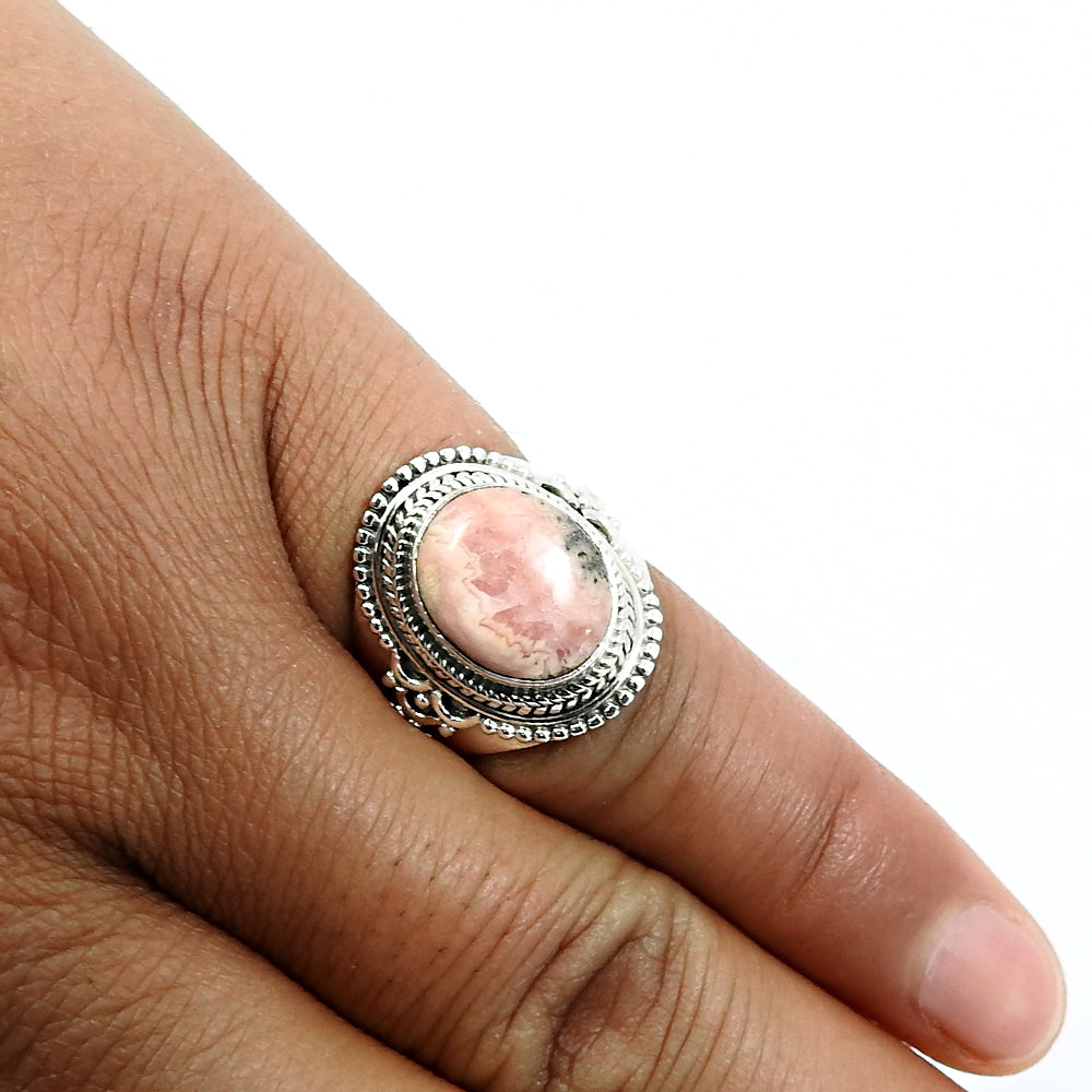 Gift For Her Natural Rhodochrosite Statement Ring 925 Sterling Silver S25
