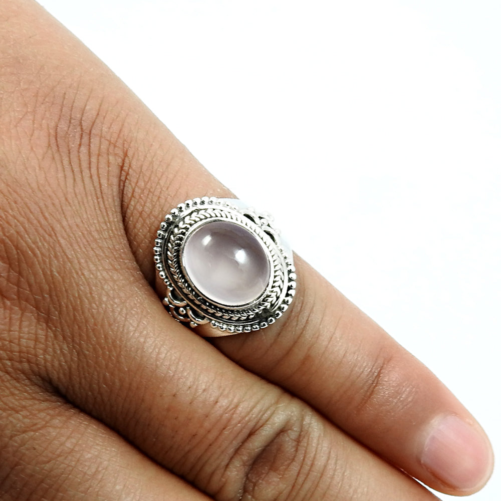 Rose Quartz Gemstone Vintage Statement Mother Ring 925 Sterling Silver