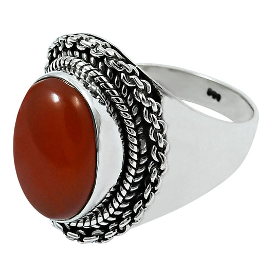 Oval Carnelian Stone Bezel Bohemian Cocktail New Ring 925 Sterling Silver