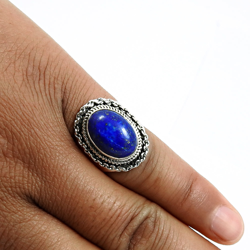 Oval Lapis Lazuli Gemstone 925 Solid Silver Boho New Solitaire Elegant Ring