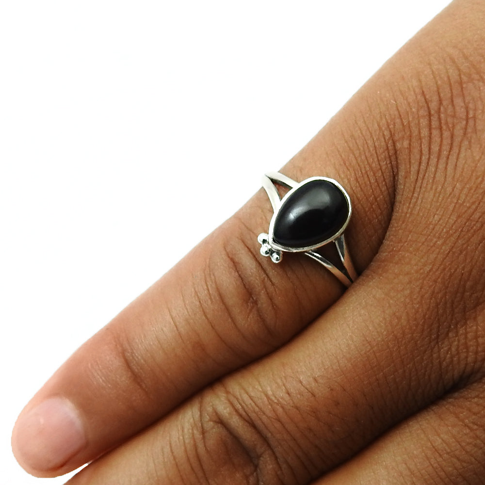 Natural Black Onyx Gemstone Cocktail Ring 925 Sterling Silver Jewelry V25