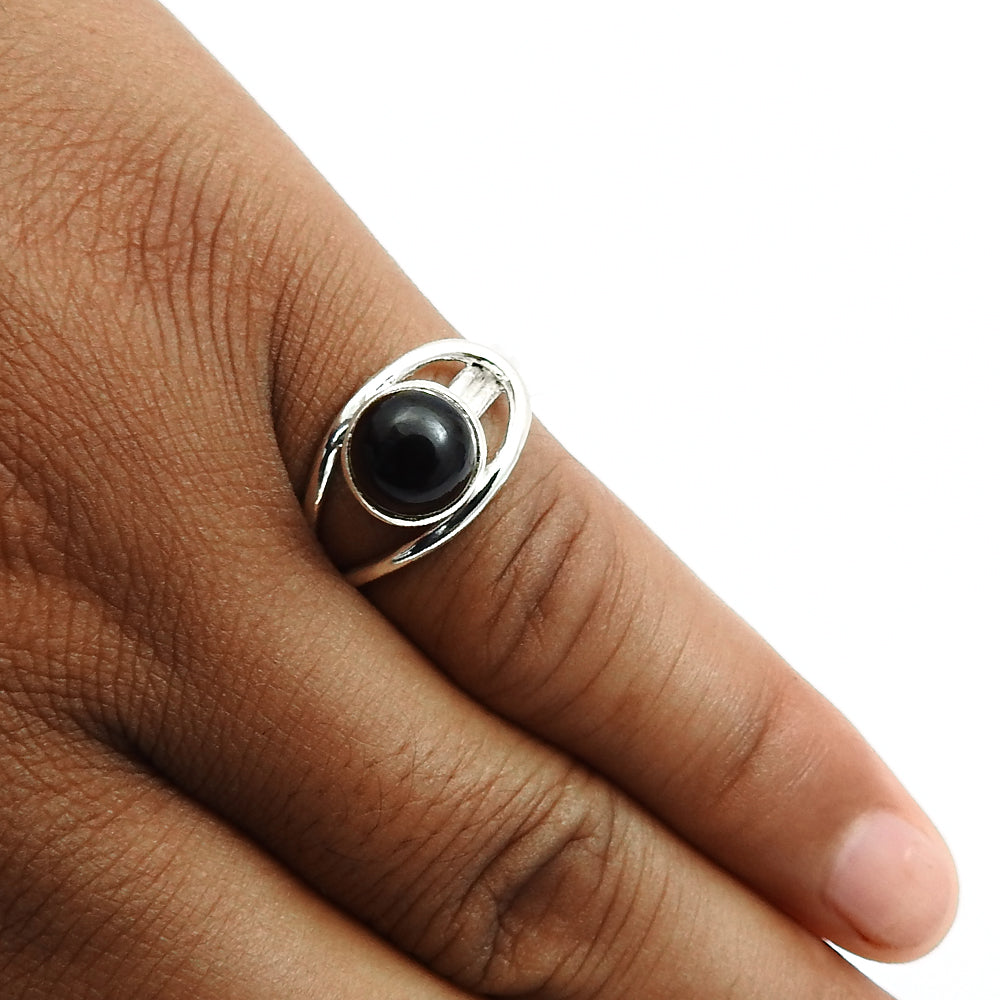 Natural Black Onyx Gemstone 925 Silver Solitaire Boho Ring For Women Y25