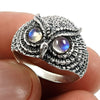 Natural Rainbow Moonstone Solitaire Owl Ring 925 Silver For Girls B32
