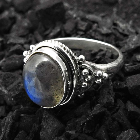 Labradorite Stone Engagement Bezel Cocktail Vintage Ring Sterling Silver