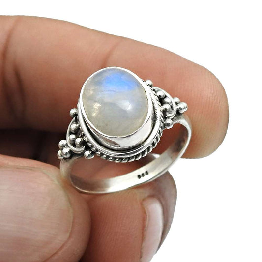 Natural Rainbow Moonstone 925 Silver Statement Boho Ring For Women K16